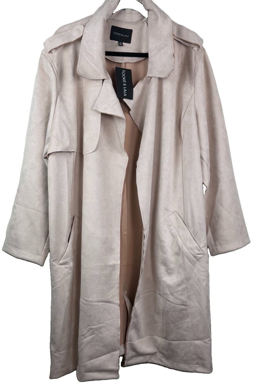 Ookie & LaLa Women's Pink Faux Suede Open Neutral Layer Mid Length Jacket Sz 3X